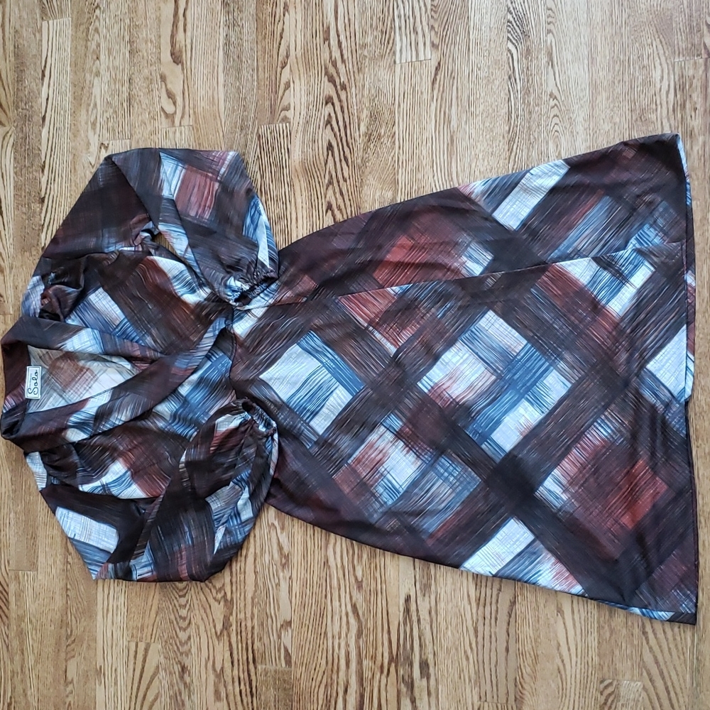 (L) Solo San Francisco Vintage Plaid Midi Dress Comfy Fit and Flare Lightweight